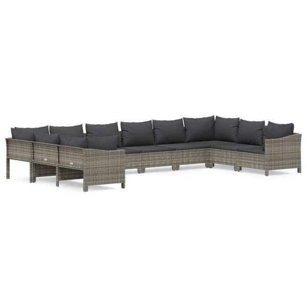 vidaXL 10 Piece Garden Lounge Set with Cushions Grey Poly Rattan