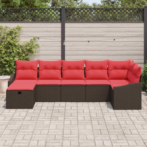 vidaXL Sofa Set with Cushion with Storage Brown Poly Rattan