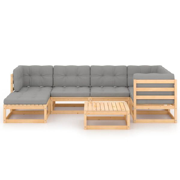 vidaXL 7 Piece Garden Lounge Set with Cushions Solid Pinewood