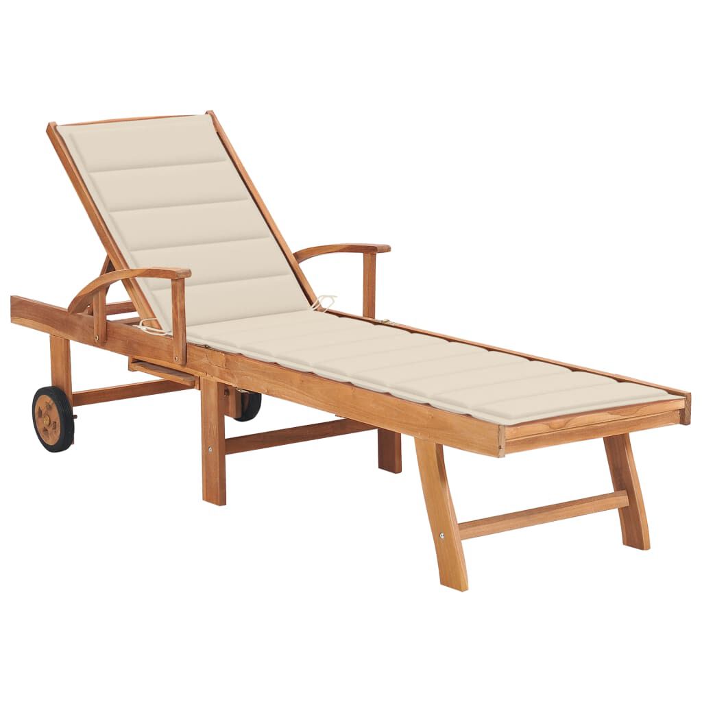 vidaXL Sun Lounger with Cream Cushion Solid Teak Wood