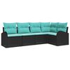 vidaXL Sofa Set with Cushion 5 pcs Black and turquoise Poly Rattan