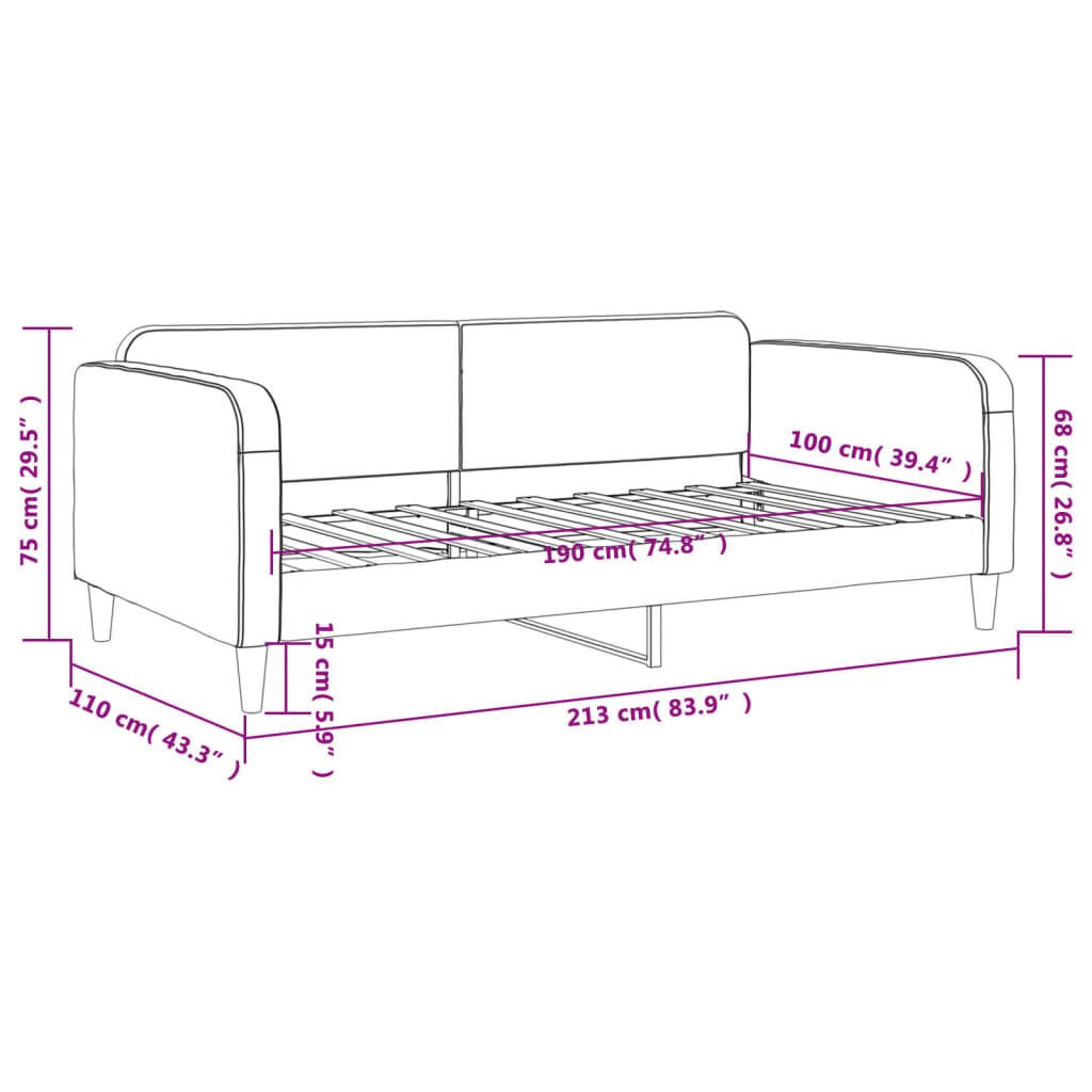 vidaXL Day Bed without Mattress Light Grey 100x190 cm Fabric