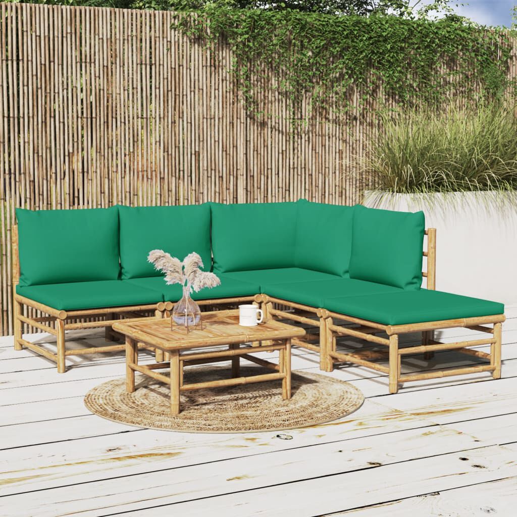 vidaXL 6 Piece Garden Lounge Set with Green Cushions Bamboo