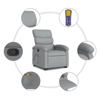 vidaXL Stand up Massage Recliner Chair Light Grey Fabric