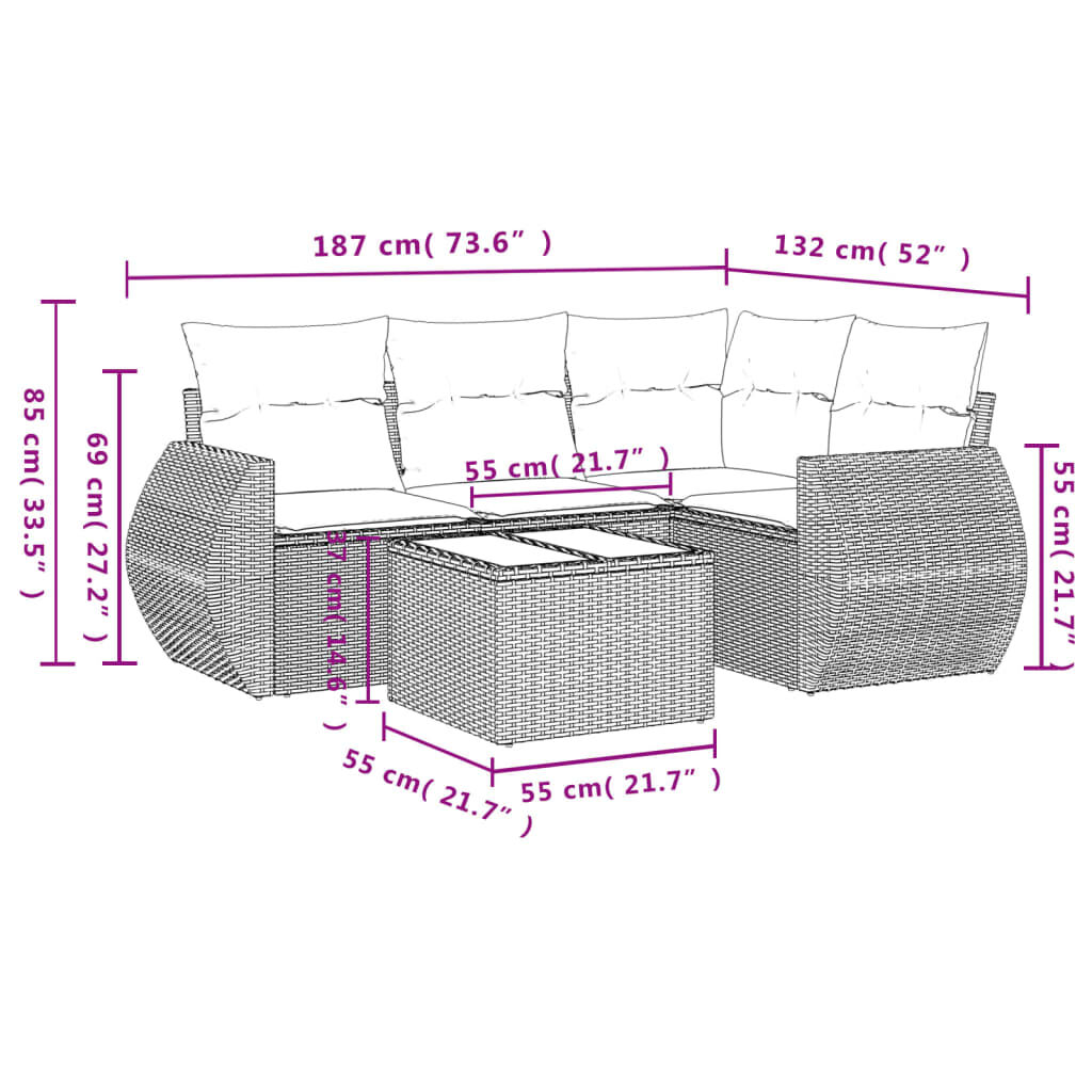 vidaXL 5 Piece Garden Sofa Set with Cushions Beige Poly Rattan