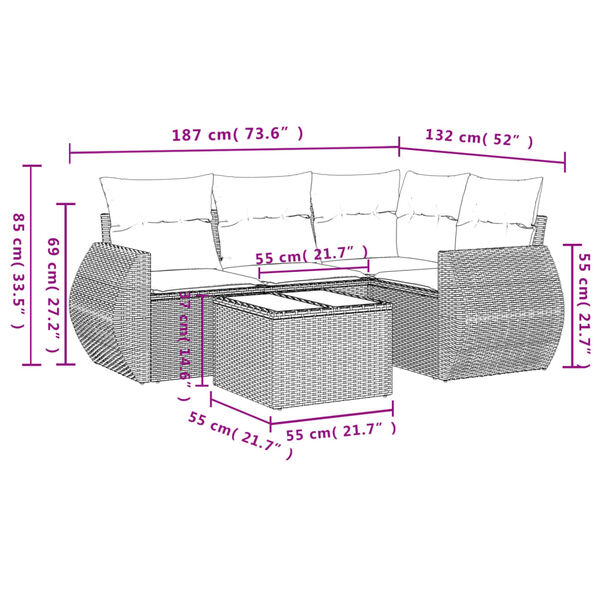 vidaXL 5 Piece Garden Sofa Set with Cushions Beige Poly Rattan