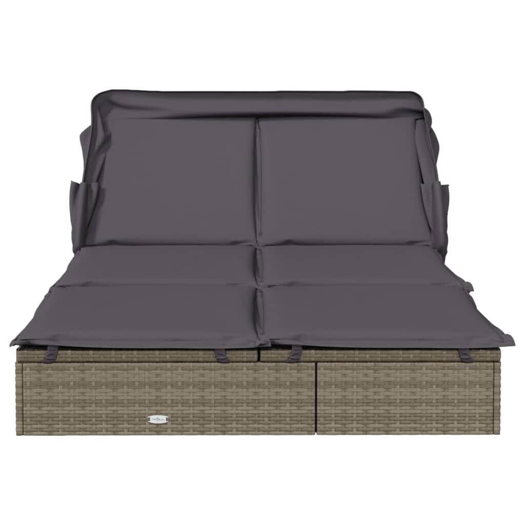vidaXL 2-Person Sunbed with Foldable Roof Grey 213x118x97 cm Poly Rattan