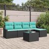 vidaXL Sofa Set with Cushion 6 pcs Black and Turquoise Poly Rattan