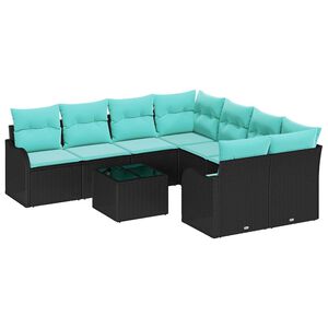 vidaXL Garden Sofa Set with Cushion Manual 9 pcs Black and Turquoise