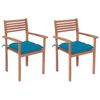 vidaXL Garden Chairs 2 pcs with Light Blue Cushions Solid Teak Wood