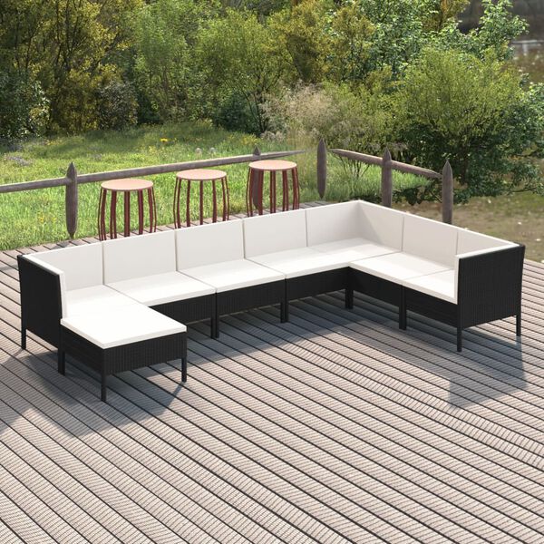 vidaXL 8 Piece Garden Lounge Set with Cushions Poly Rattan Black