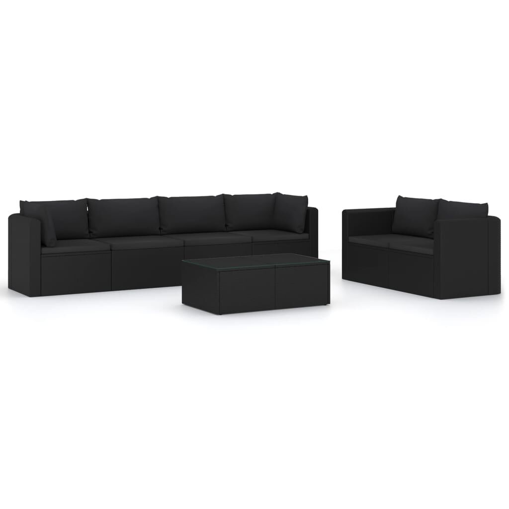 vidaXL 7 Piece Garden Lounge Set with Cushions Poly Rattan Black