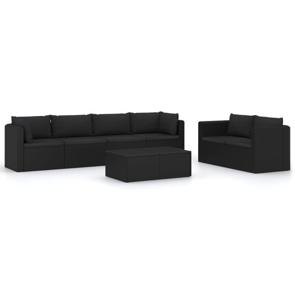 vidaXL 7 Piece Garden Lounge Set with Cushions Poly Rattan Black