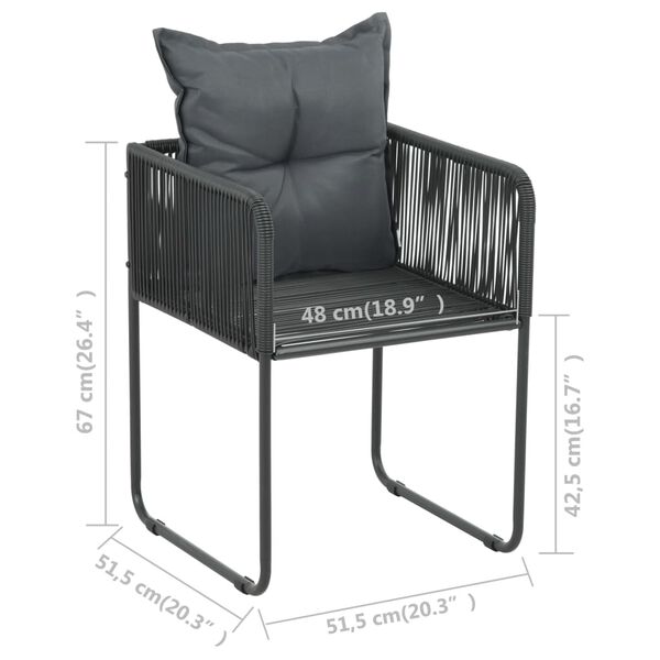vidaXL Outdoor Chairs 2 pcs with Pillows Poly Rattan Black
