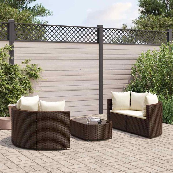 vidaXL 5 Piece Garden Sofa Set with Cushions Brown Poly Rattan