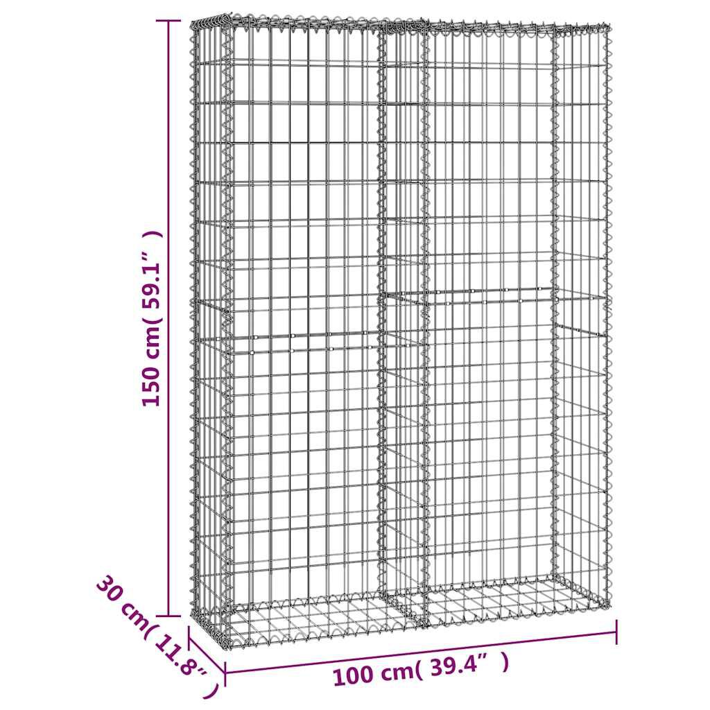 vidaXL Gabion Basket with Lids Galvanised Wire 150 x 100 x 30 cm