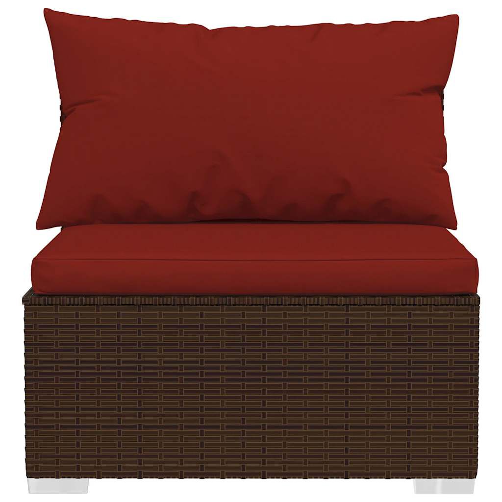 vidaXL Garden Middle Sofa with Cushions Brown Poly Rattan