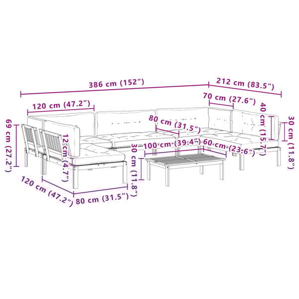 vidaXL 6 Piece Garden Pallet Sofa Set with Cushions Solid Wood Acacia