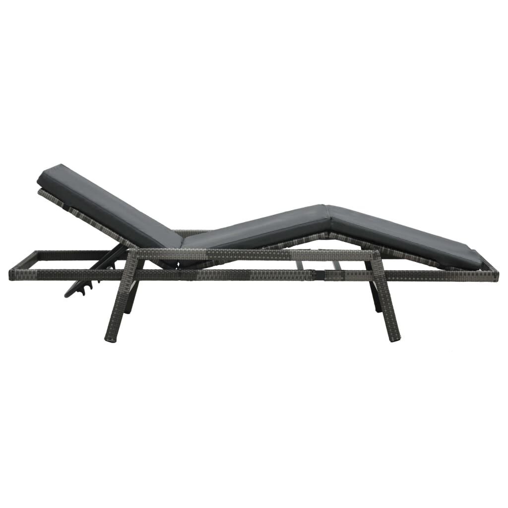 vidaXL Sun Lounger with Cushion Poly Rattan Grey