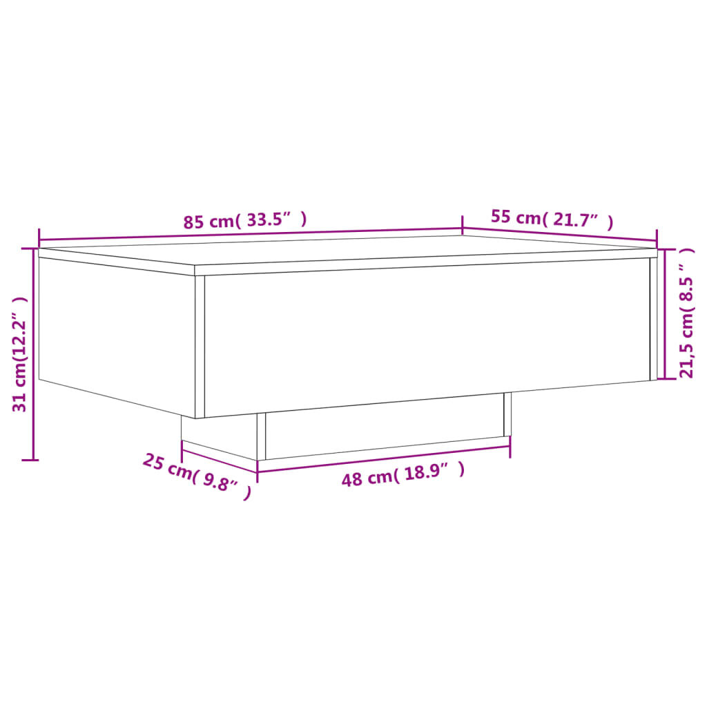 vidaXL Coffee Table with LED Lights Brown Oak 85x55x31 cm