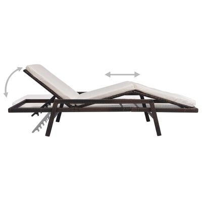 vidaXL Sun Lounger with Cushion Poly Rattan Brown