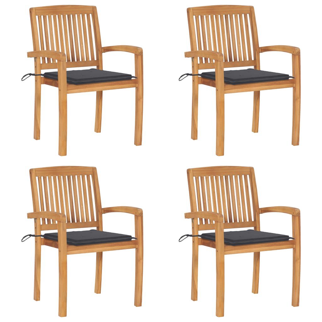 vidaXL Stacking Garden Chairs with Cushions 4 pcs Solid Teak Wood