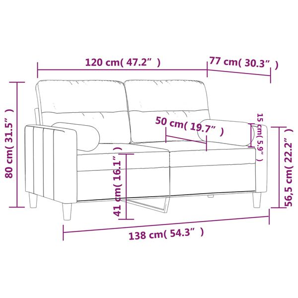 vidaXL 2-Seater Sofa with Throw Pillows Light Grey 120 cm Fabric