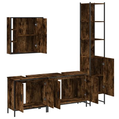 vidaXL 4 Piece Bathroom Cabinet Set Smoked Oak Engineered Wood