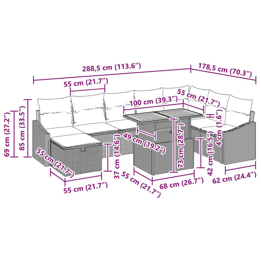 vidaXL 9 Piece Garden Sofa Set with Cushions Black Poly Rattan