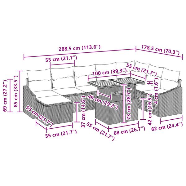 vidaXL 9 Piece Garden Sofa Set with Cushions Black Poly Rattan