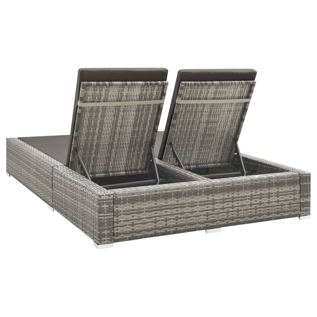 vidaXL Double Sun Lounger Poly Rattan Grey