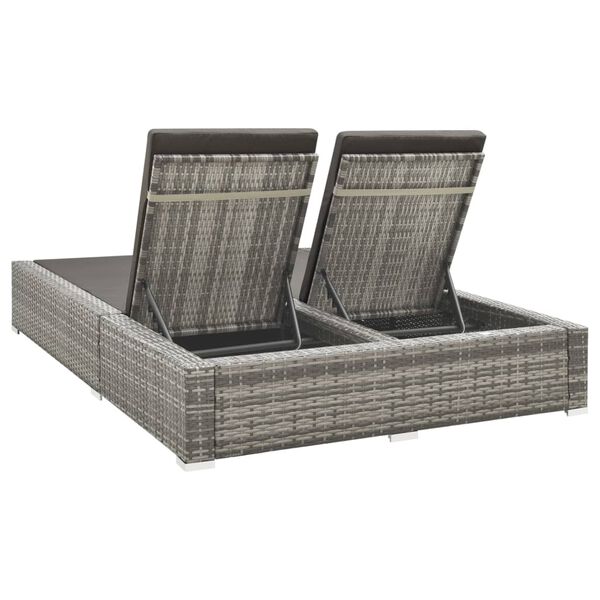 vidaXL Double Sun Lounger Poly Rattan Grey