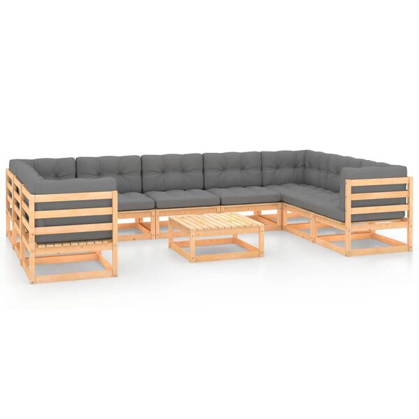 vidaXL 10 Piece Garden Lounge Set with Cushions Solid Pinewood