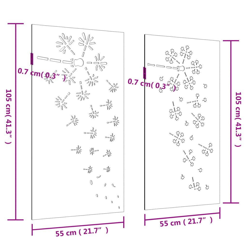 vidaXL Garden Wall Decorations 2pcs 105x55cm Corten Steel Flower Design