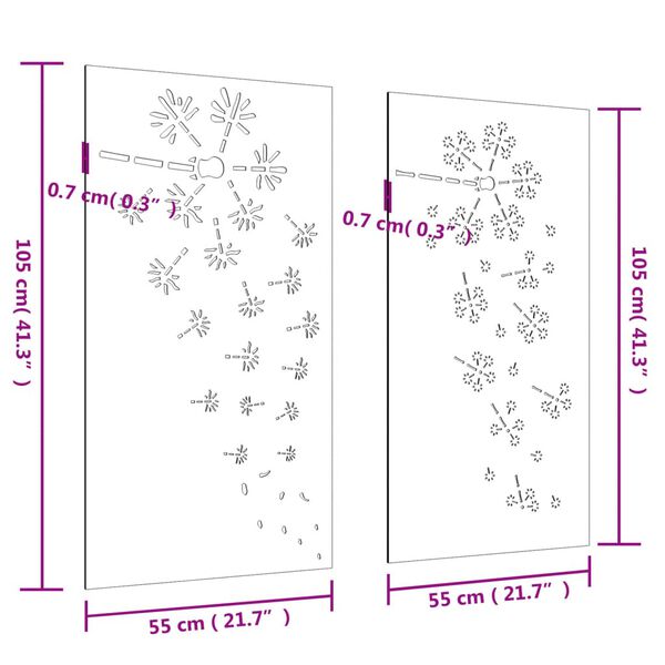 vidaXL Garden Wall Decorations 2pcs 105x55cm Corten Steel Flower Design