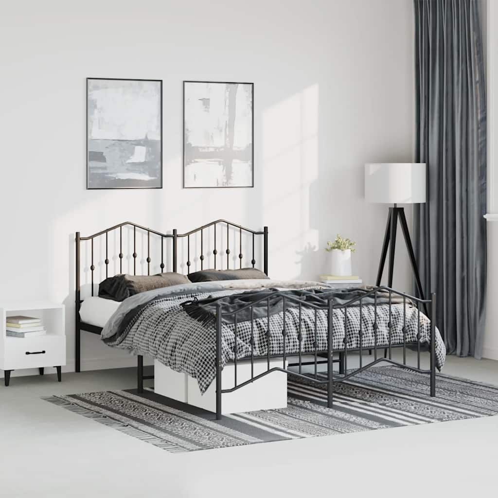 vidaXL Metal Bed Frame without Mattress with Footboard Black 150x200cm