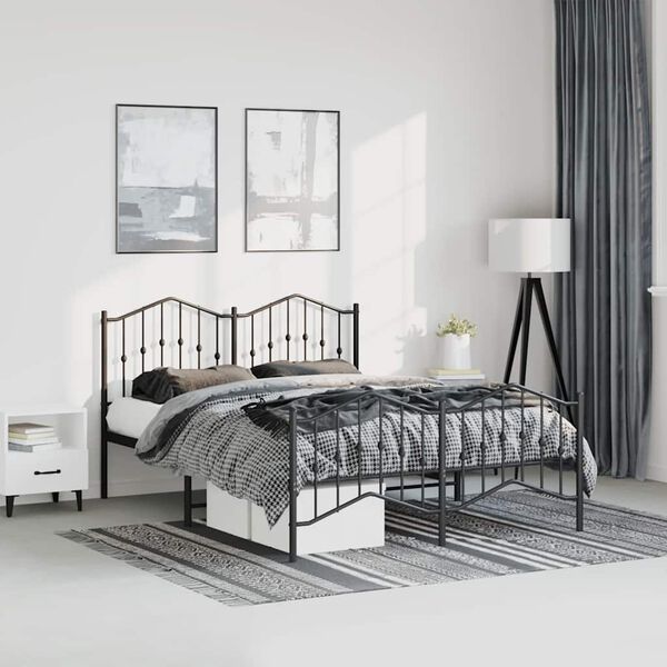 vidaXL Metal Bed Frame without Mattress with Footboard Black 150x200cm