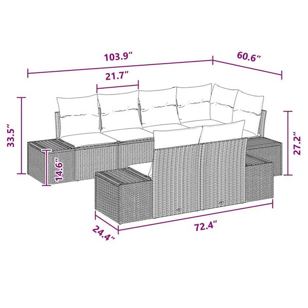 vidaXL Garden Sofa Set with Cushion 7 pcs Brown Poly rattan
