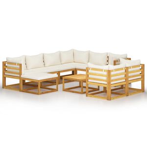 vidaXL 10 Piece Garden Lounge Set with Cushion Cream Solid Acacia Wood