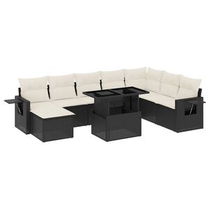 vidaXL 8 Piece Garden Sofa Set with Cushions Black Poly Rattan