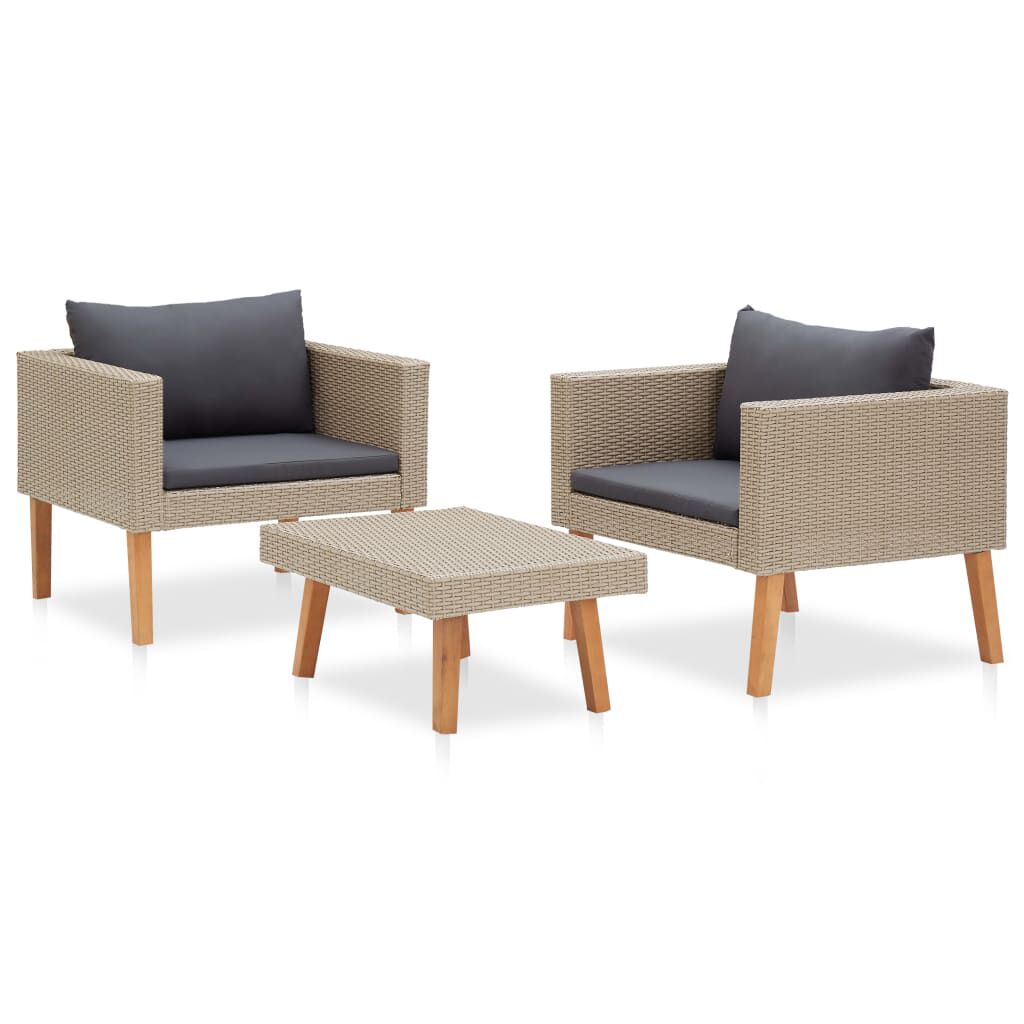 vidaXL 3 Piece Garden Lounge Set with Cushions Poly Rattan Beige