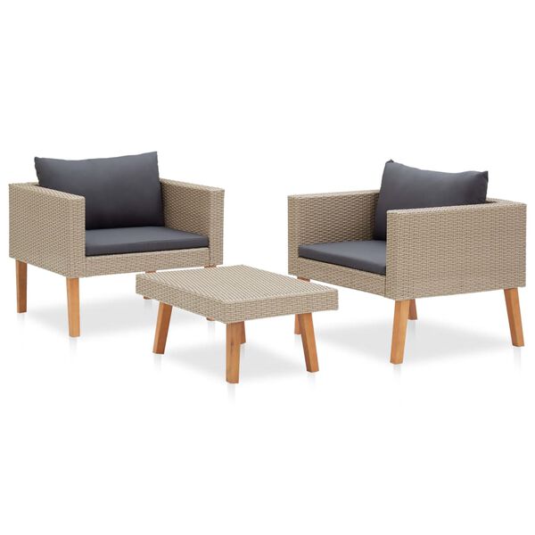 vidaXL 3 Piece Garden Lounge Set with Cushions Poly Rattan Beige