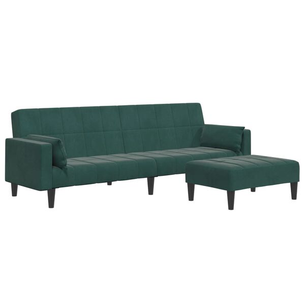 vidaXL 2-Seater Sofa Bed with Footstool Dark Green Velvet