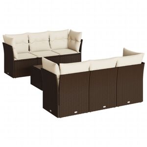 vidaXL 7 Piece Garden Sofa Set with Cushions Brown Poly Rattan