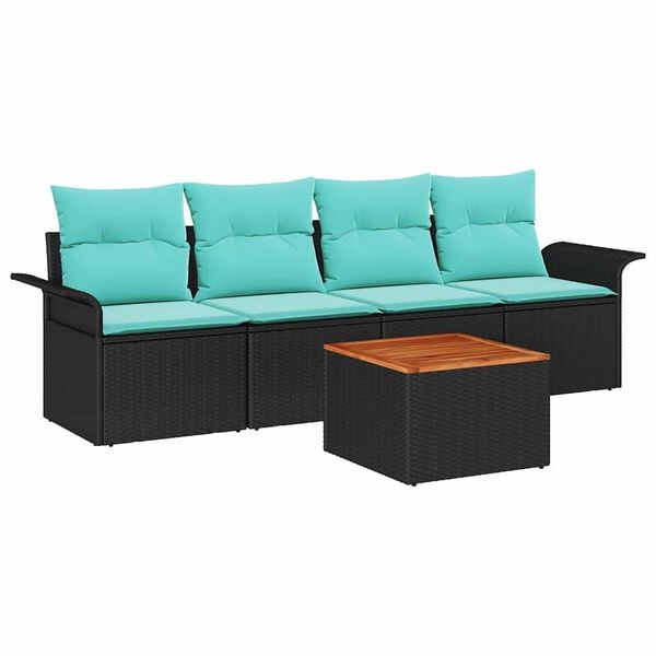 vidaXL Garden Sofa Set with Cushion Manual 5 pcs Black and Turquoise