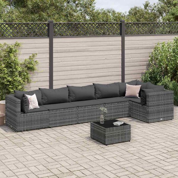 vidaXL 7 Piece Garden Lounge Set with Cushions Grey Poly Rattan