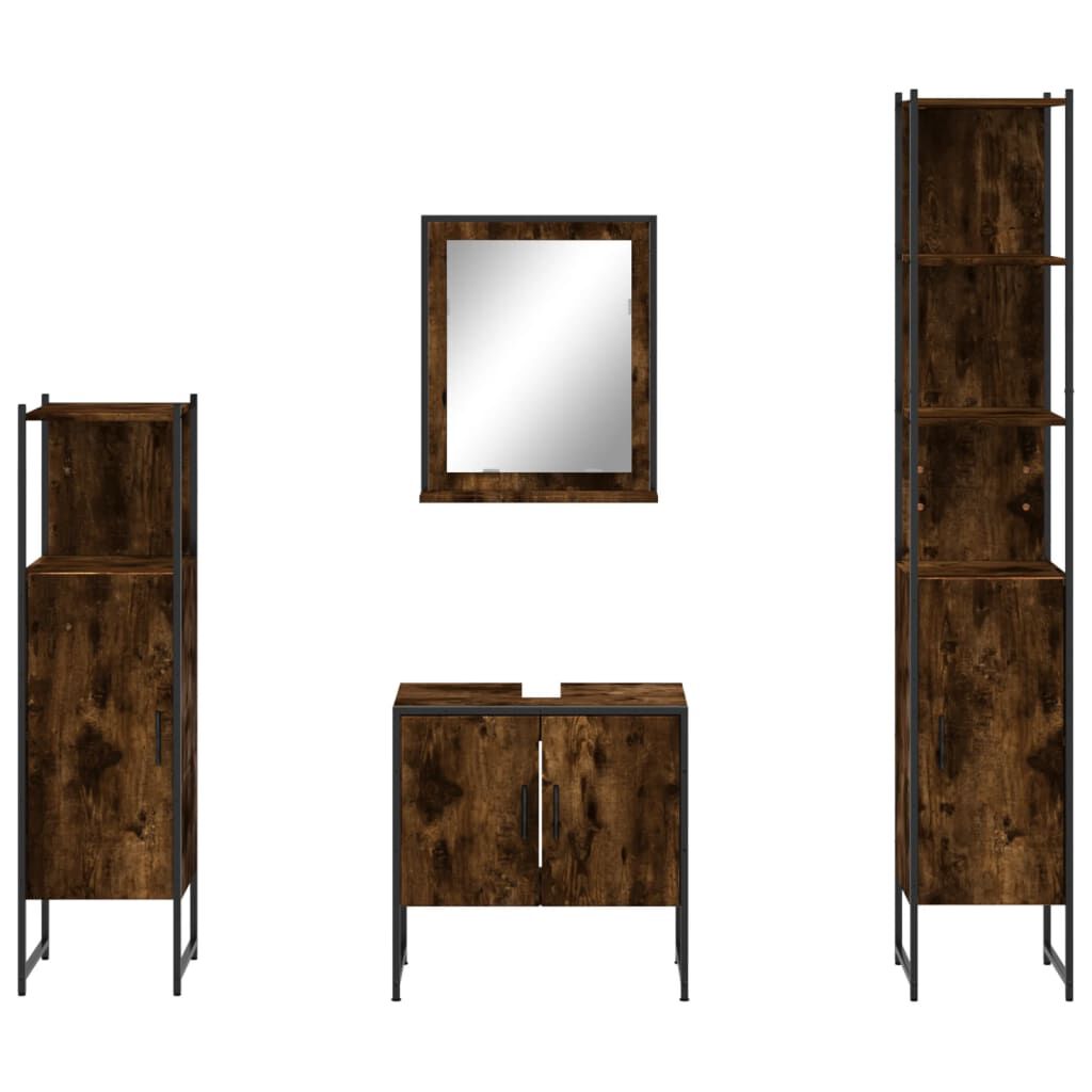 vidaXL 4 Piece Bathroom Cabinet Set Smoked Oak Engineered Wood