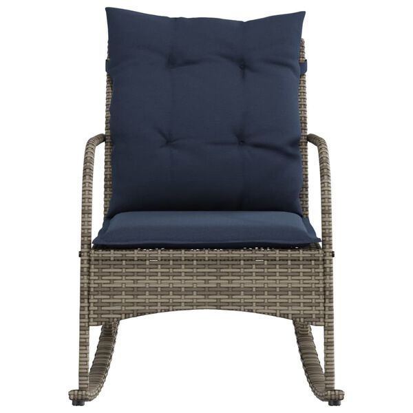 vidaXL Garden Rocking Chair with Cushions Grey Poly Rattan