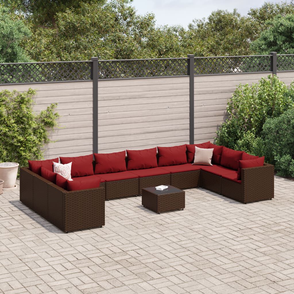 vidaXL 11 Piece Garden Lounge Set with Cushions Brown Poly Rattan