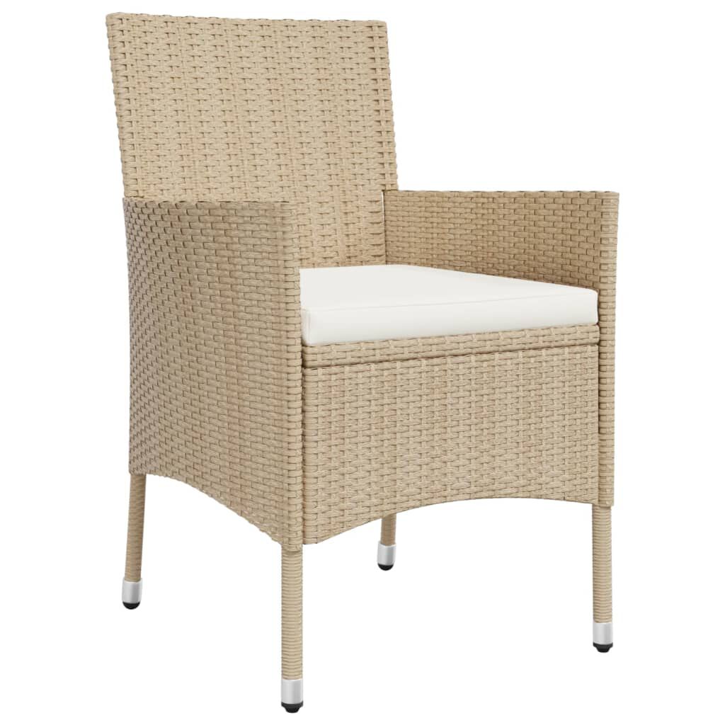 vidaXL 3 Piece Garden Bistro Set with Cushions Beige Poly Rattan